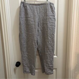 FLAX 100% Linen Split Hem Pants  Women’s Large Striped Flowy Pull On Lagenlook